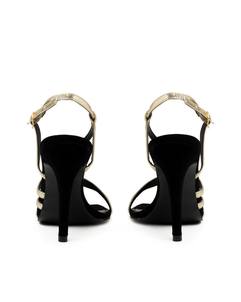 Sandalia Negra Tiras Oro 97068
